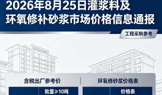 礼县2026年8月25日灌浆料及环氧修补砂浆市场价格信息通报